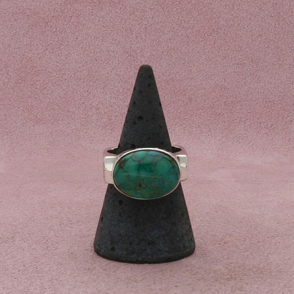 sterling silver turquoise cabochon squared band ring size 8.75 - Picture 1 of 5